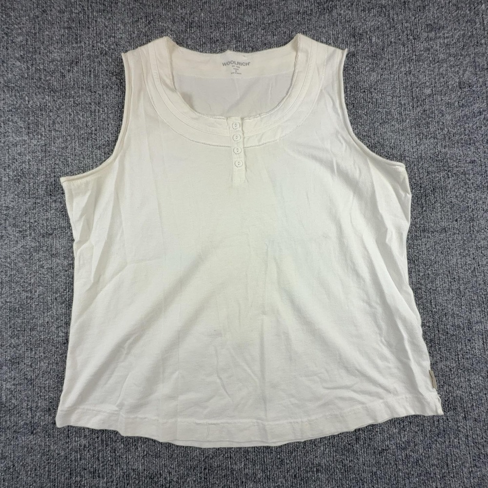 Woolrich Tank Top Womens XL White 100% Cotton Henley Jersey Sleeveless 7816